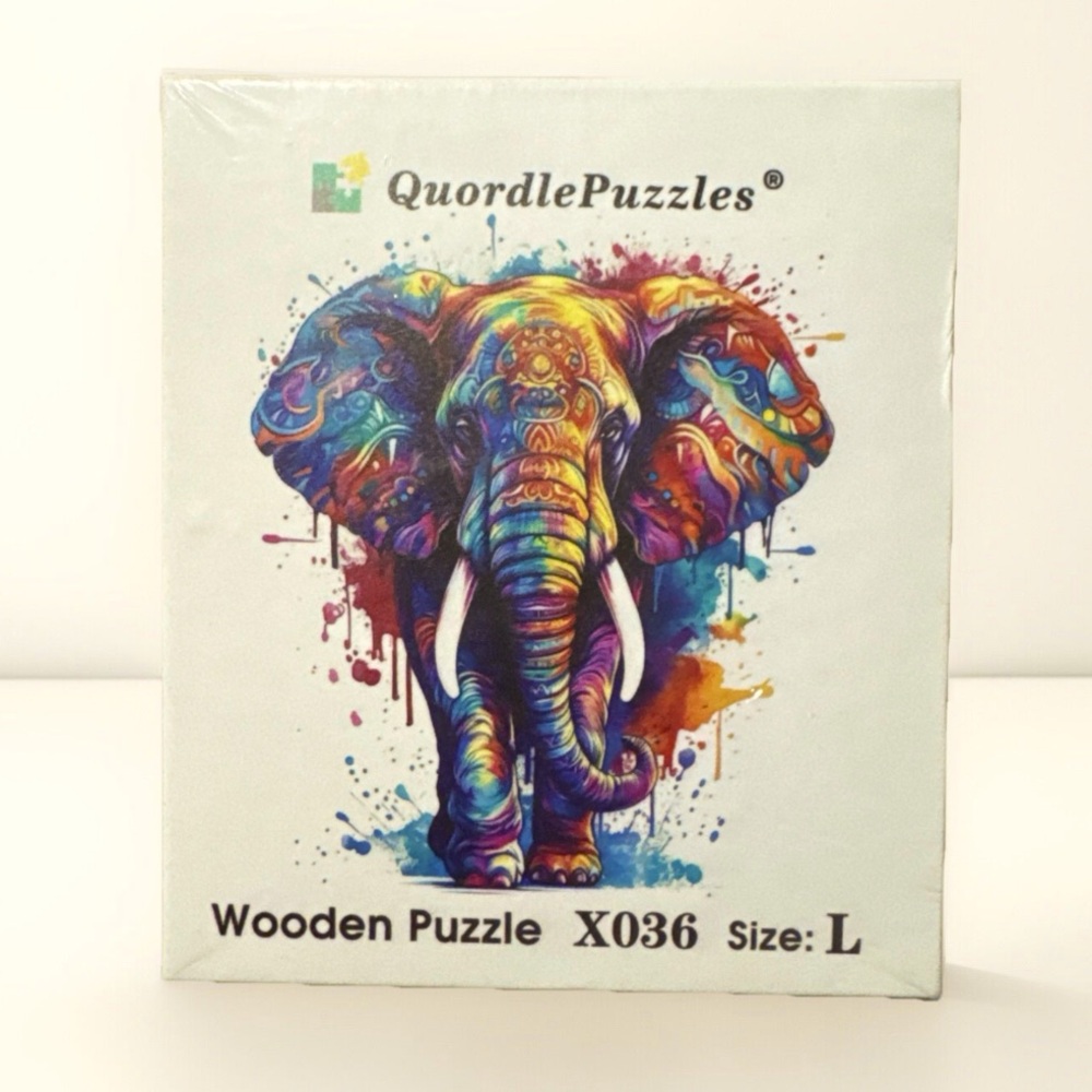 Quordle Rainbow Elephant Wooden Puzzle - Large